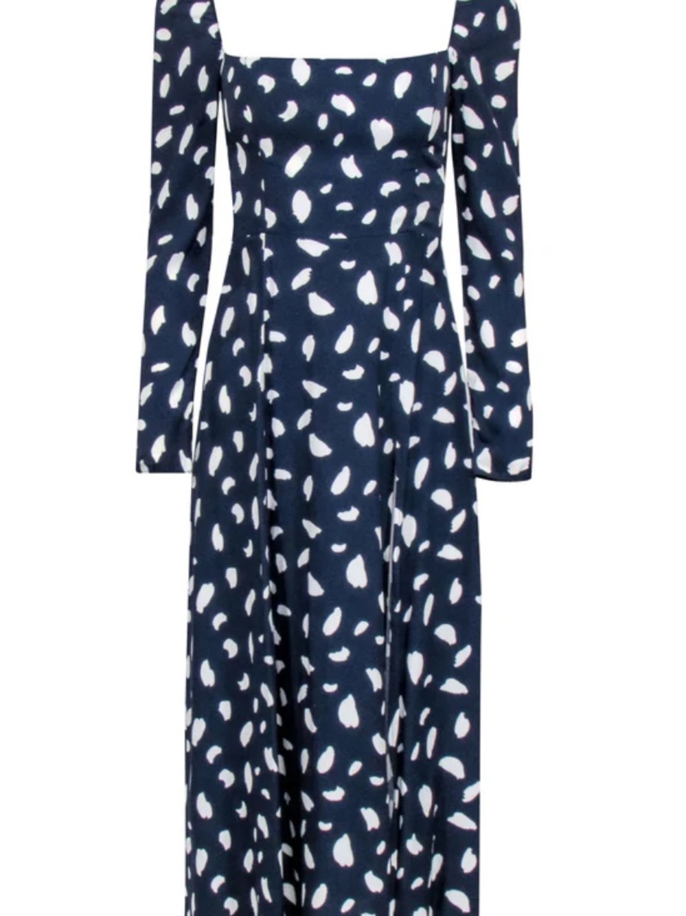 Reformation Navy and White Square-Neck Long Sleeve Maxi Dress